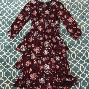 Burgundy floral ruffle dress